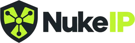NukeIP logo: shield with a network radiation symbol